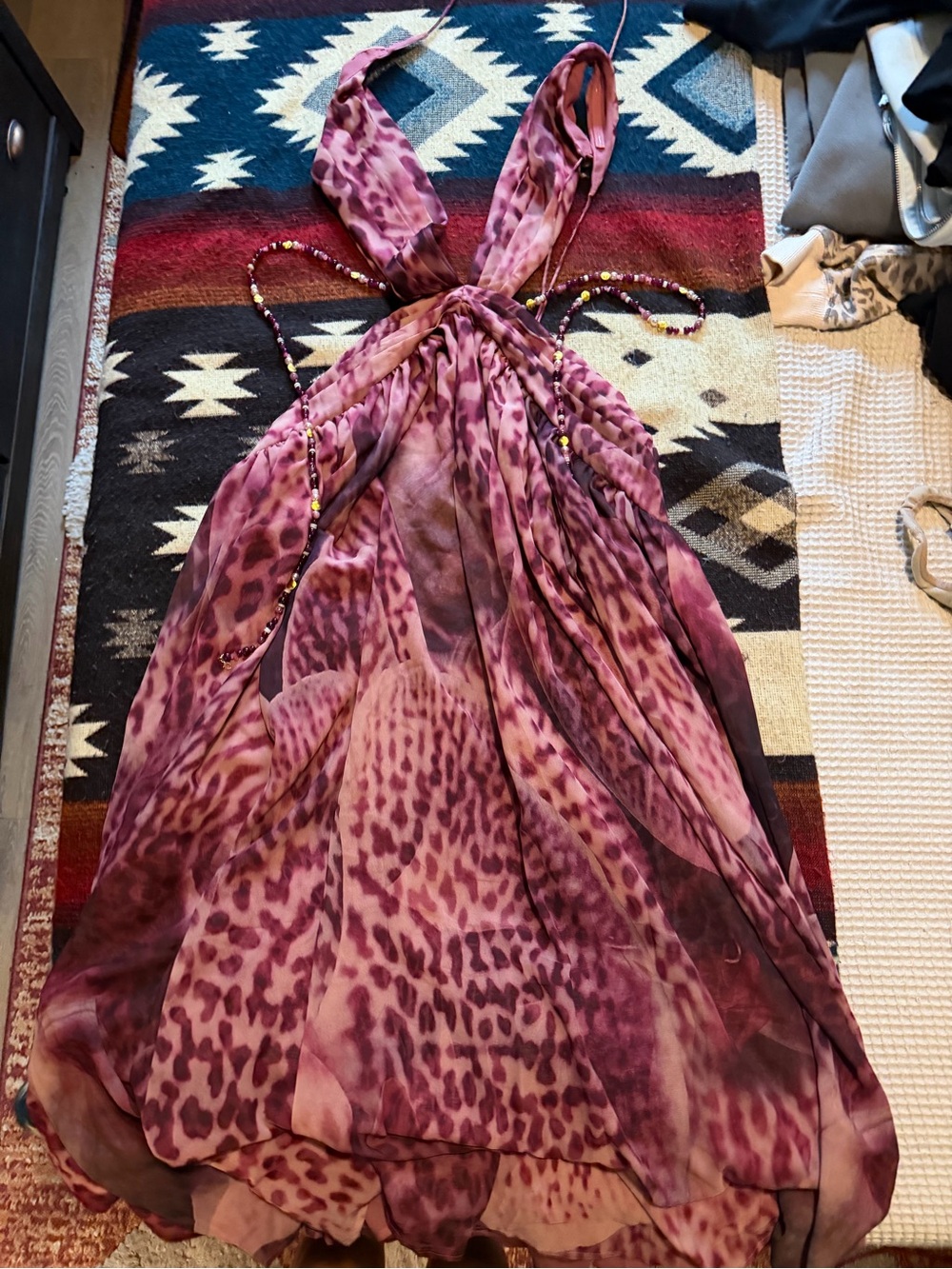 Women’s Backless Halter Dress in Pink Purple Animal Print